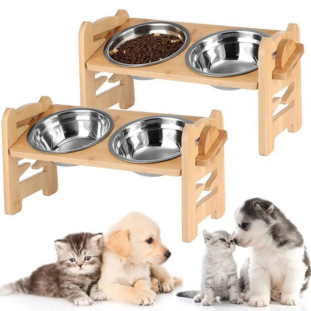 Elevated Cat Bowl Stand Wood Feeding Position Adjustable Height Anti-spill Dog Elevated Feeder accesorios para perros