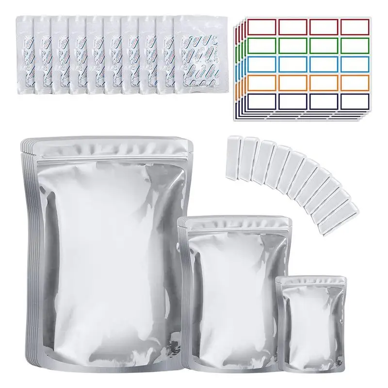 Mylar Bags Kit Mylar Bags With 100x400CC Oxygen Absorbers 3 Layers Thicken Resealable Zipper Pouches Heat Sealable Packaging