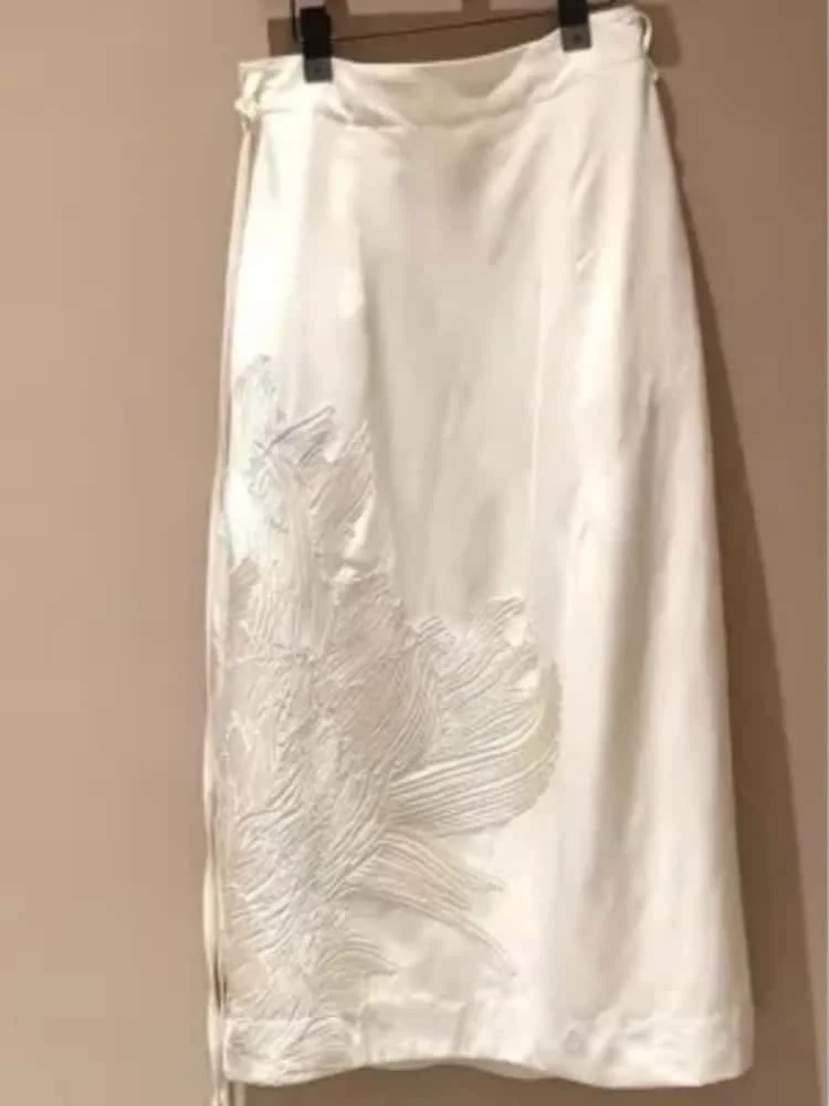 

Лето 2022, новая мода, винтажные свободные женские юбки-миди, темпераментная жаккардовая юбка с высокой талией на шнуровке, элегантная повседневная женская юбка