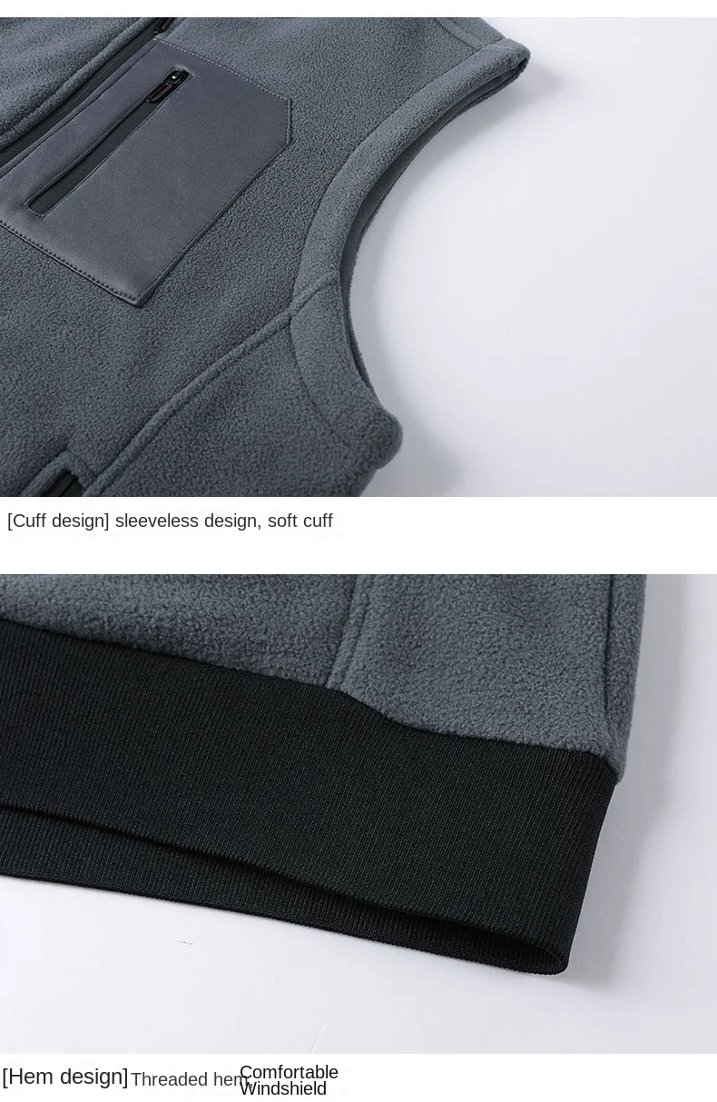 Herren Winterweste, ärmellos, Stehkragen, einfarbig, Fleece, dick, warm halten, Übergröße, Nackenschutz, Winterweste für den Alltag – Detail 18
