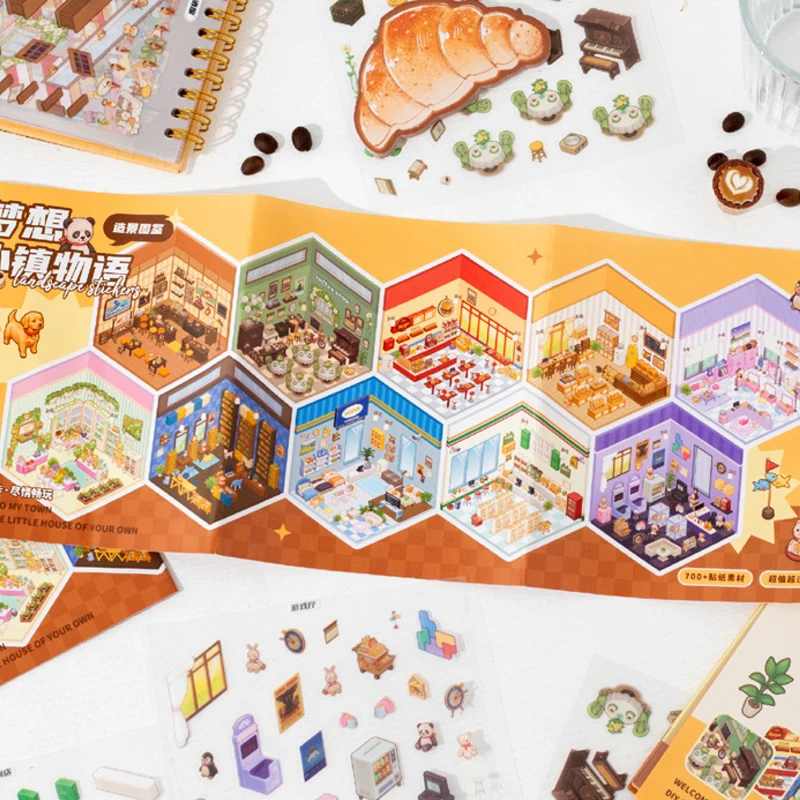 Mr Paper 20 unids/bolsa Dream Town Story Series libro de pegatinas de escenografía lindo almacenamiento de dibujos animados escena en miniatura pegatinas de cabina DIY mano