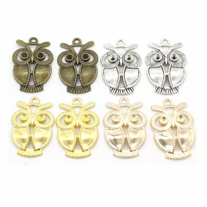 10 pcs 4color charms diy metal  owl pendant for necklace&bracelets jewelry making 34*22 mm D101