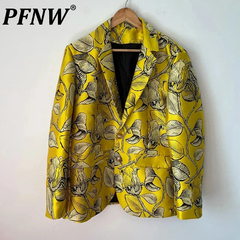 

PFNW Men's Damask Jacquard High Quality Blazers Casual Creativity Delicacy Print Button Light Luxury Handsome Chic Coat 21Z1623