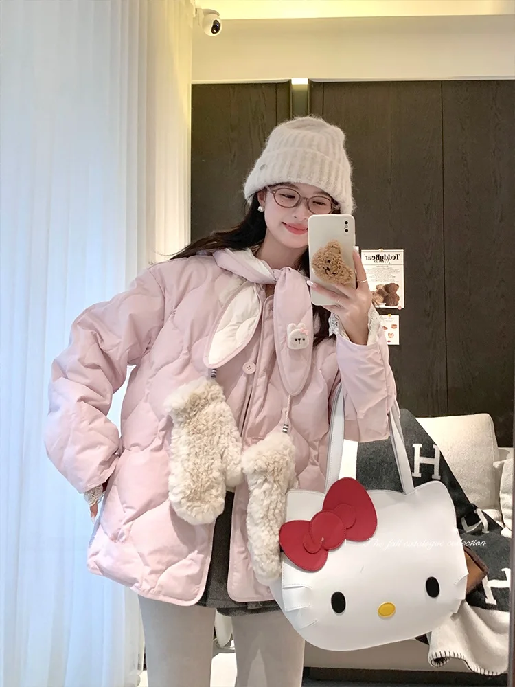 

Pink Hooded down Jaet Women's Winter Thiened Warm Sweet Top Du down Filled Coat Regular Fit Long Sve Single Button C...