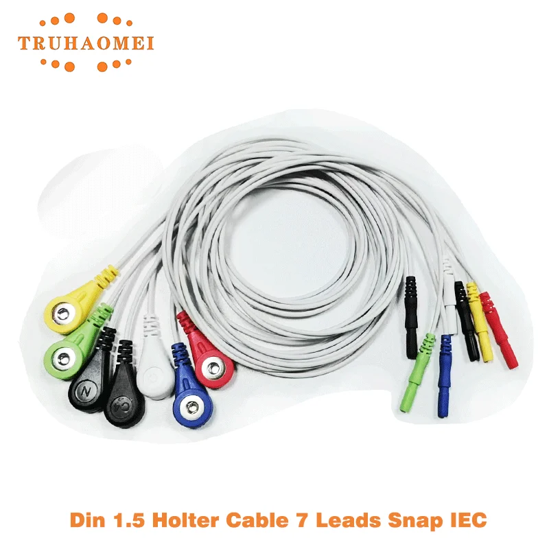 7 Leads Din 1.5 MM Holter Cable ECG Leadwires IEC Snap 4.0 For Holter Recorder Instrument
