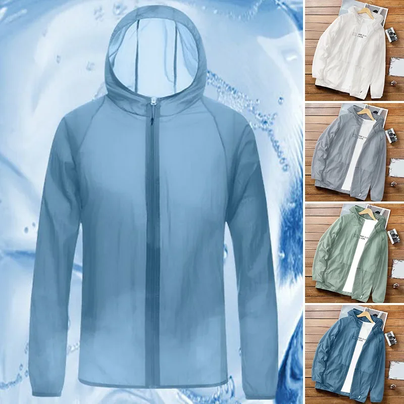 Casual Sunscreen Clothing Loose Hooded Outwear Summer Sunscreen Jacket for Men Men\'s Quick Dry Sun Protection Skin Coats