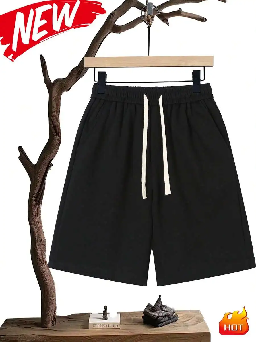 

Unisex Casual Knitted Shorts With Drawstring Elastic Waist Soft Breathable Heavyweight Fabric