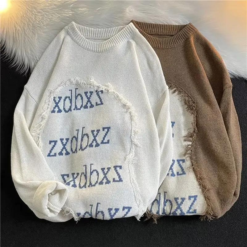 

Soft Cozy Oversized Knitted Sweater American Retro Large Size 250 Pou Fall Winter Baseball Collar Long Sve Trendy Sle
