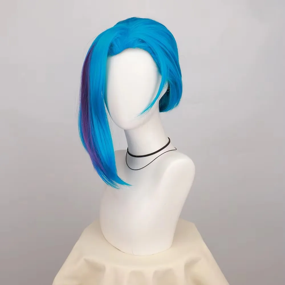 SuQ Game Vi Jinx Cosplay Wig Arcane Season 2 Vi Black Hair Jinx Blue Hair Women Men Halloween LOL Role Play Wigs