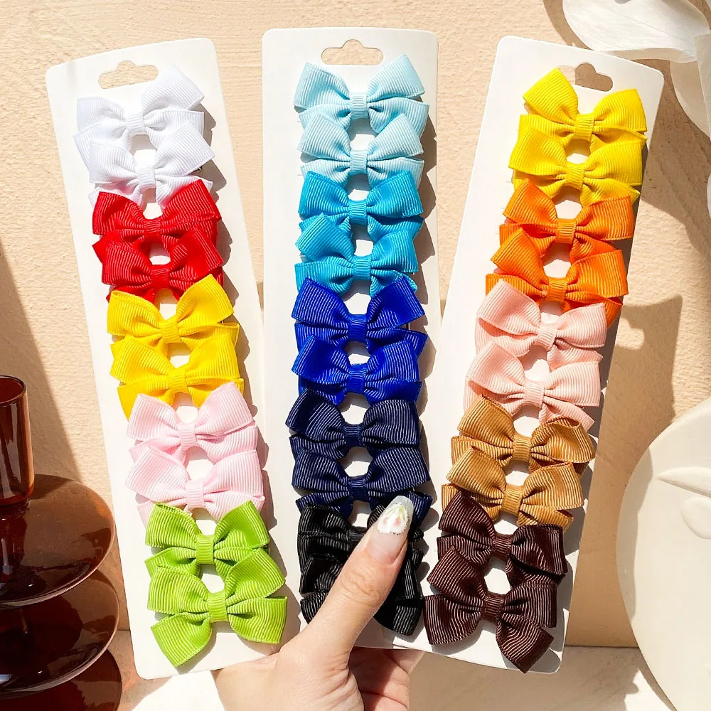 10Pcs/Set Colorful Ribbon Kids Bows with HairClips for Girl Handmade Hairpins Bowknot Hairgrips Headwear Baby Hair Accessories