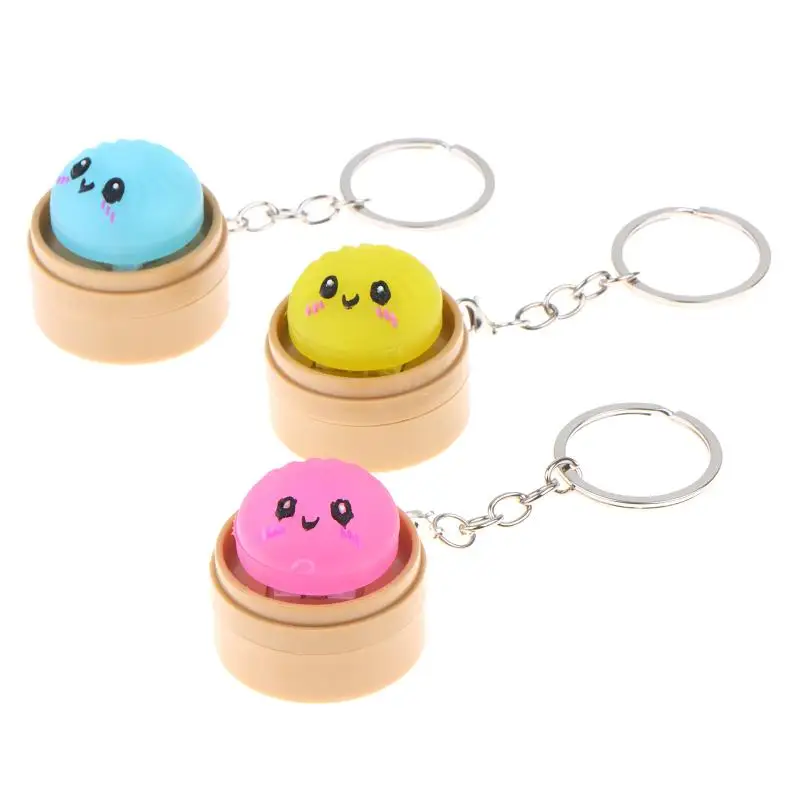Kawaii Squishy Steamed Bun Keychain Press LED Light with Mini Steamer Base Small Gift for Friends