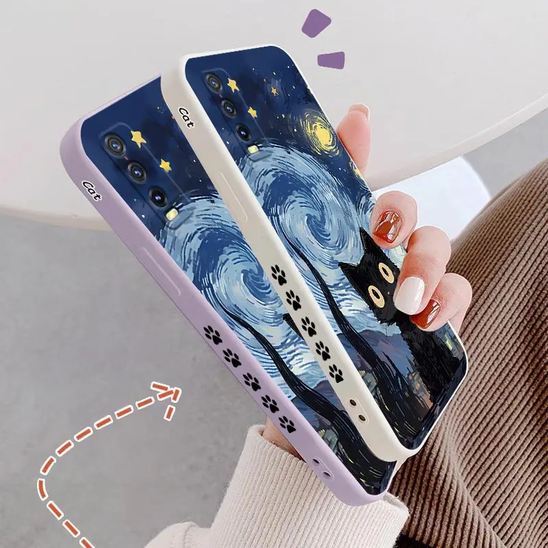 Y20 Starry Cat Silicone Phone Case For VIVO Y20 Y20i Y21T Y20S Y21 V23 V22 V25E Y35 Y25 V76 Y200 Y38 S19 V30E Cover image 5