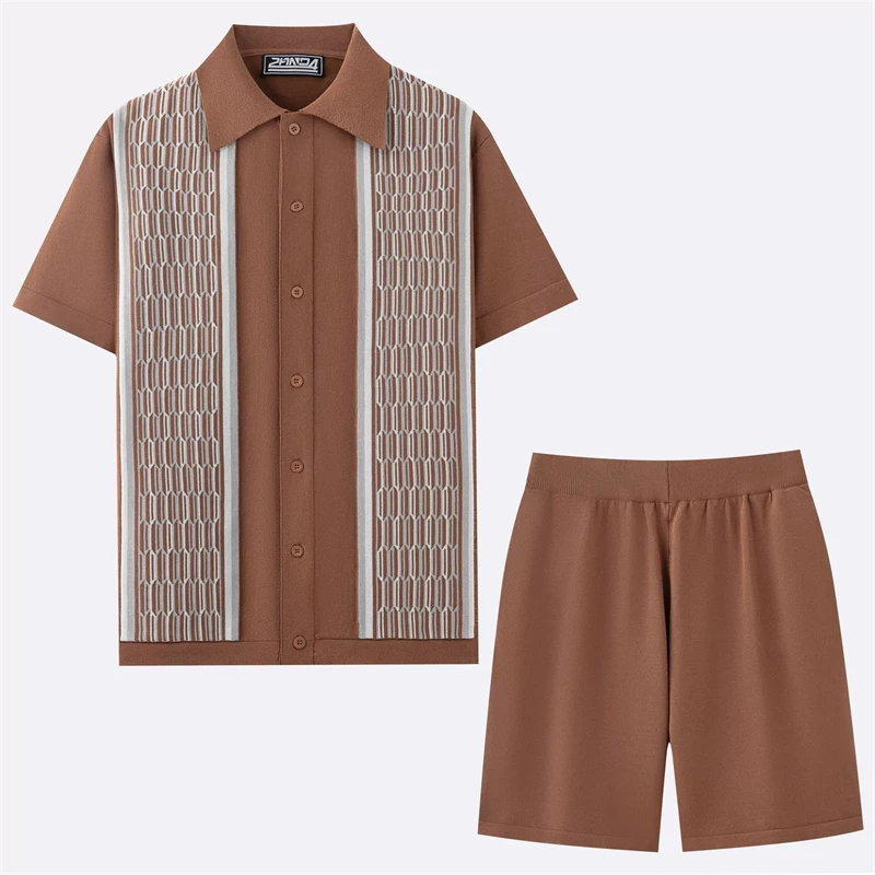 

Knitwear Tracksuit Man Polo Shirts And Shorts 2 Piece Set Casual Summer Ice Quality Coolness Viscose Elastic Conjuntos De Hombre