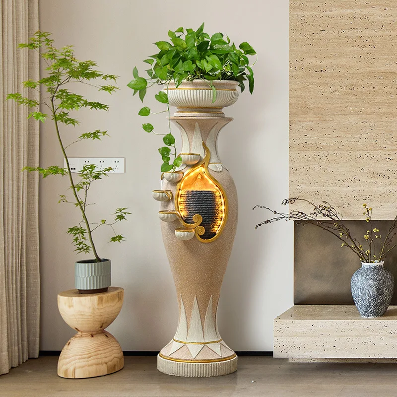 high-end floor-to-ceiling ornaments, living room entrance circulation, water feature decorations, housewarming