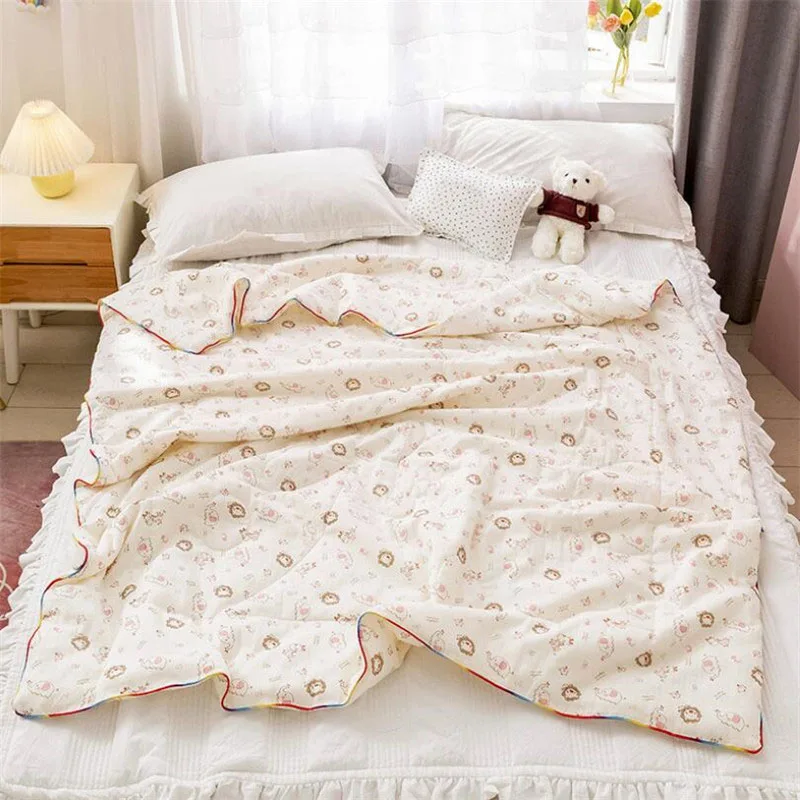 Children Muslin Cotton Quilt Air-conditioning Comforter Soft Kids Blanket Quilt With Fiber Filling Boy Girl Blanket Quilting