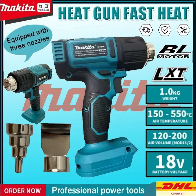 

Makita Digital Display Electric Air Guns Cordless Heat Gun 2 Nozzles Industrial Shrink Wrapping Hot Air Gun for 20V Battery