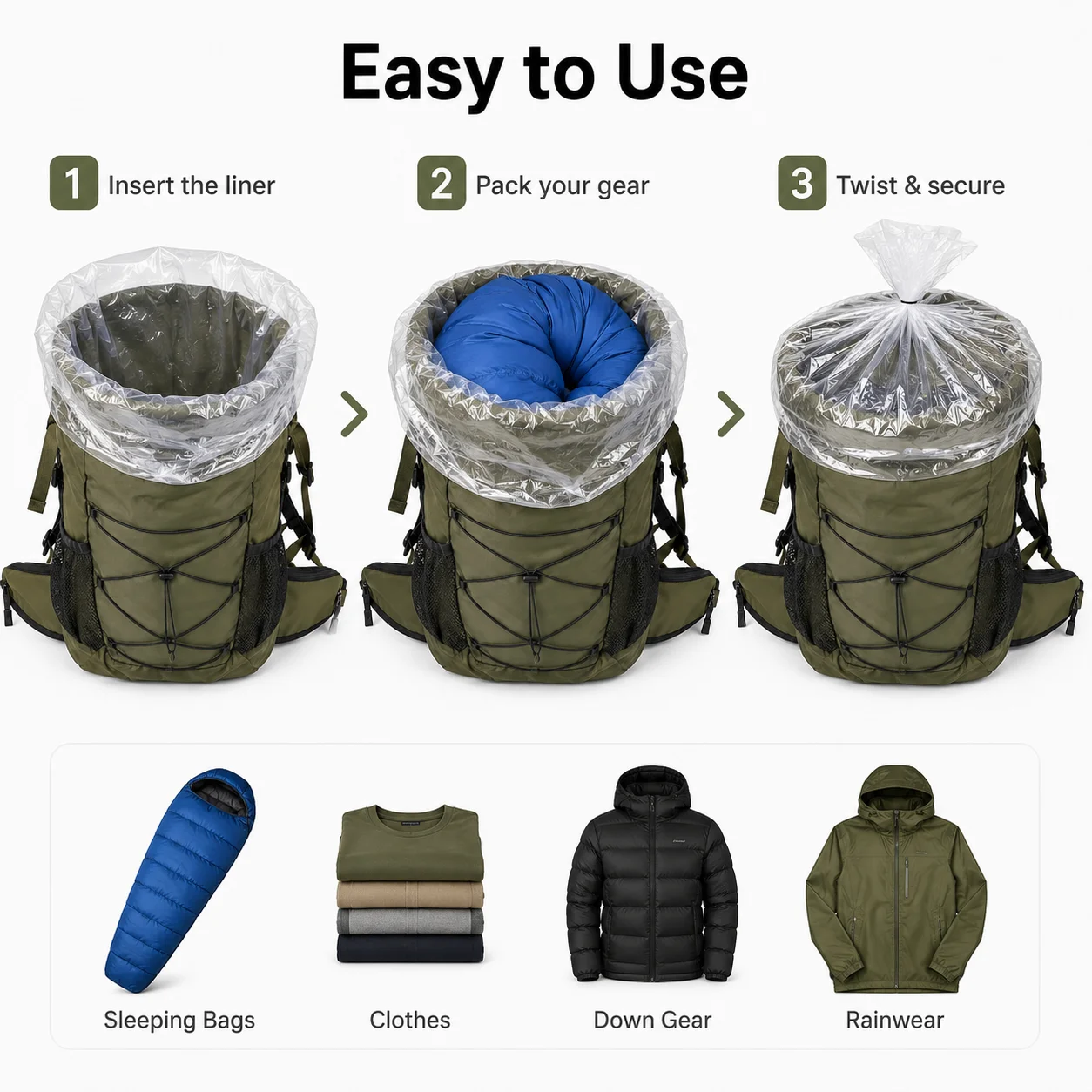 Picture 5: UL Backpacking PE Waterproof Liner Ultralight Backpack Liner Transparent Inner Storage Bag for Hiking Camping Gear Protection