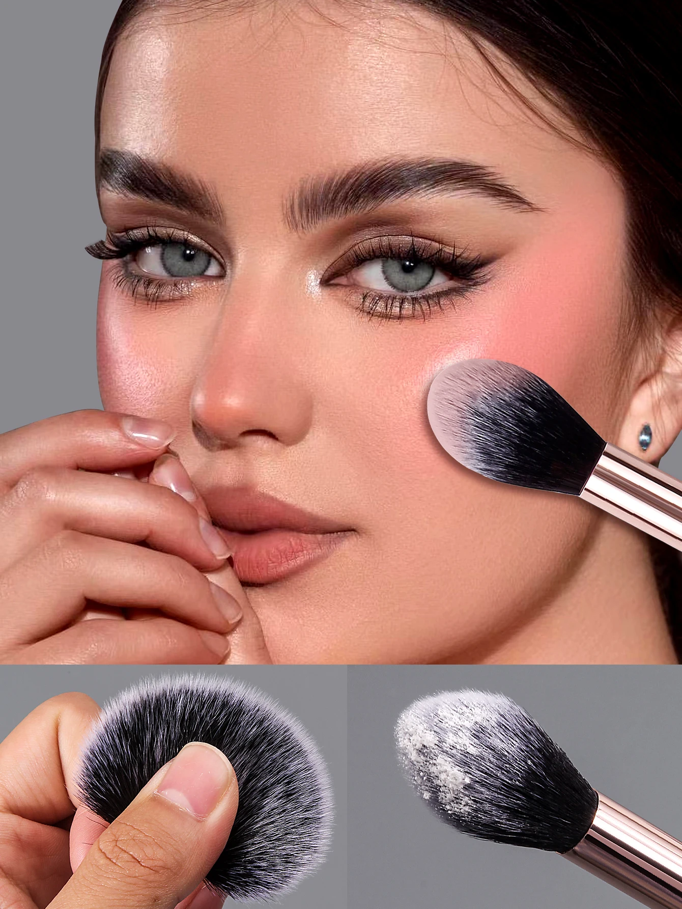 Alto nivel de apariencia, exquisito pincel de maquillaje con mango de diamante, cabezal de cepillo de cerdas suaves de llama, pincel para colorete, pincel de alto brillo