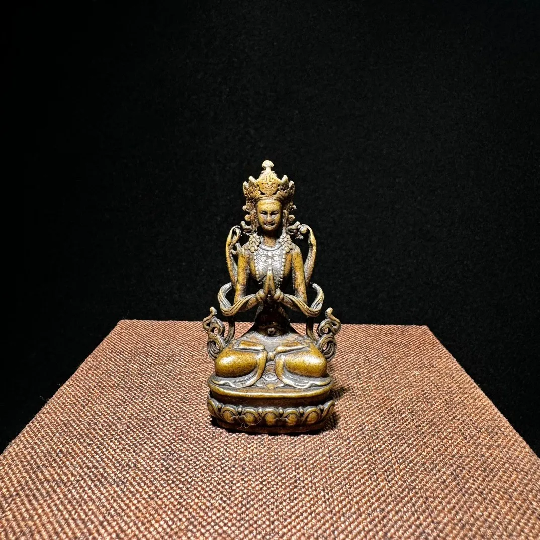 Old Chinese Tibetan Buddhism Copper Four armed Guanyin Carrying Buddha with You