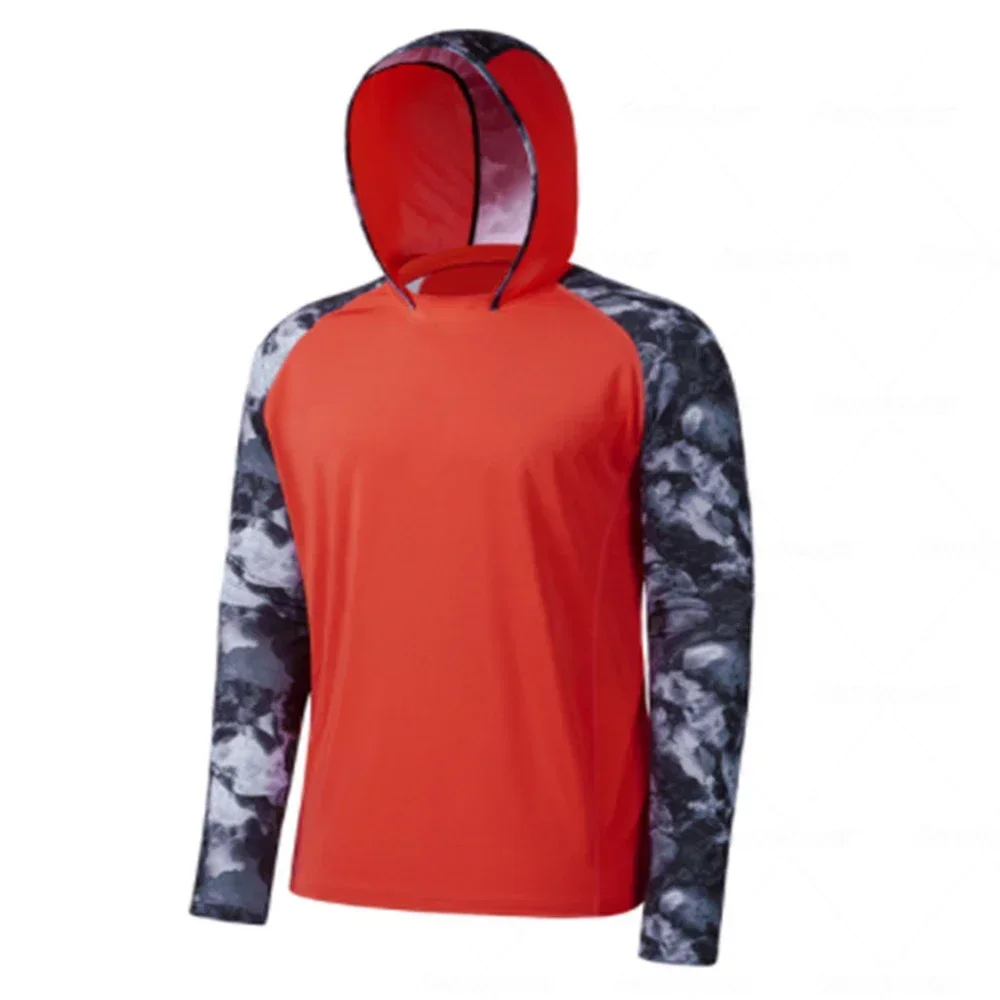 Hooded round neck Summer Fishing Clothings Quick Dry Sun Protection Anti-UV Camping Hiking Clothes Fishing Jerseys For Men