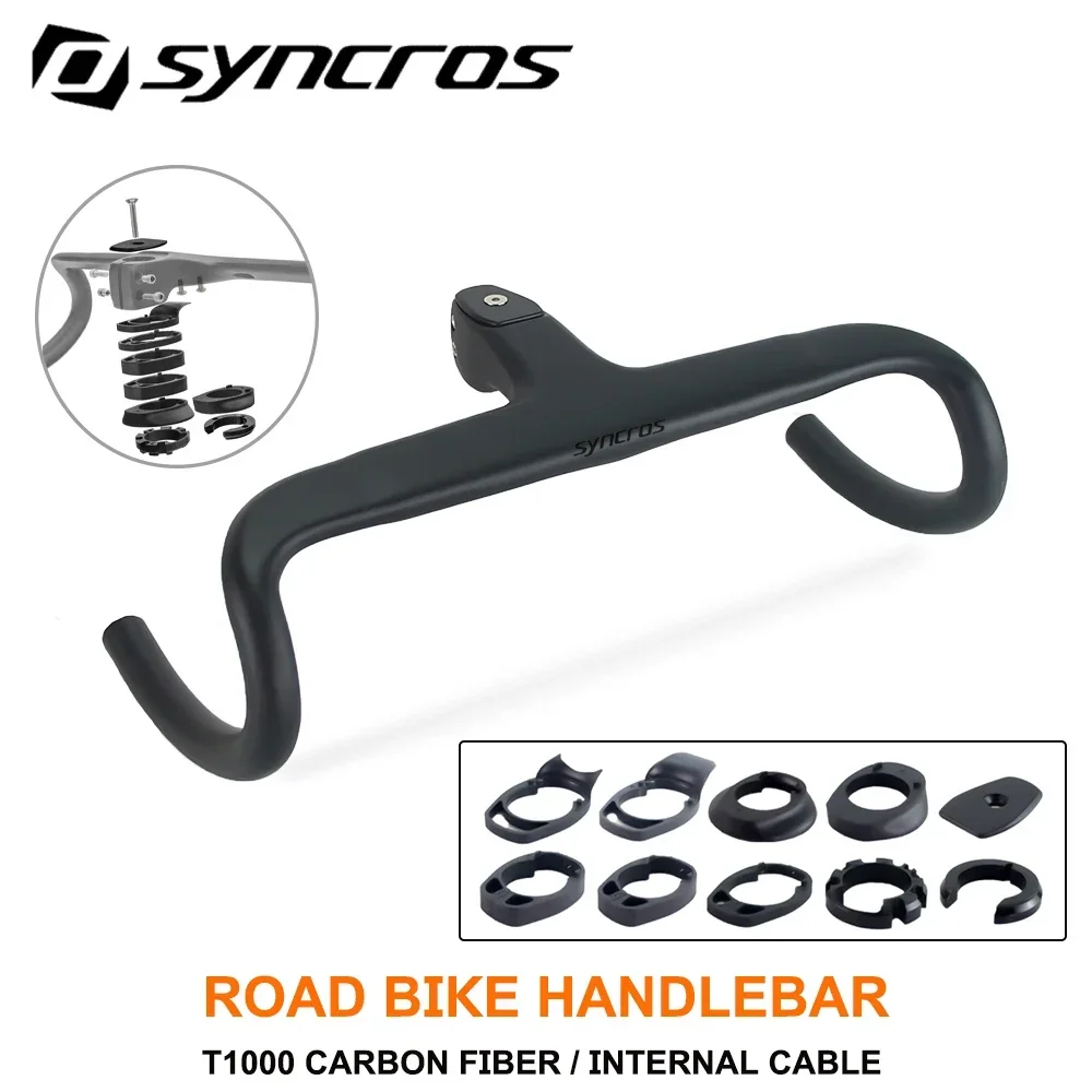 

Syncros Road Bike Handlebar T1000 Carbon Fiber Internal Cable Integrated Bicycle Handlebar with Spacers Road Bike Accessories