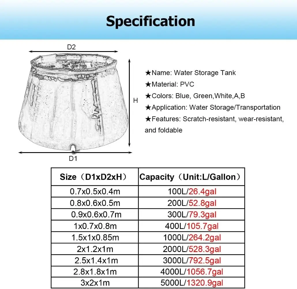 Emergency Water Bladders Outdoor Collapsible Watering Water Tank Large Capacity Soft Water Bag for Drought Resistance Transport