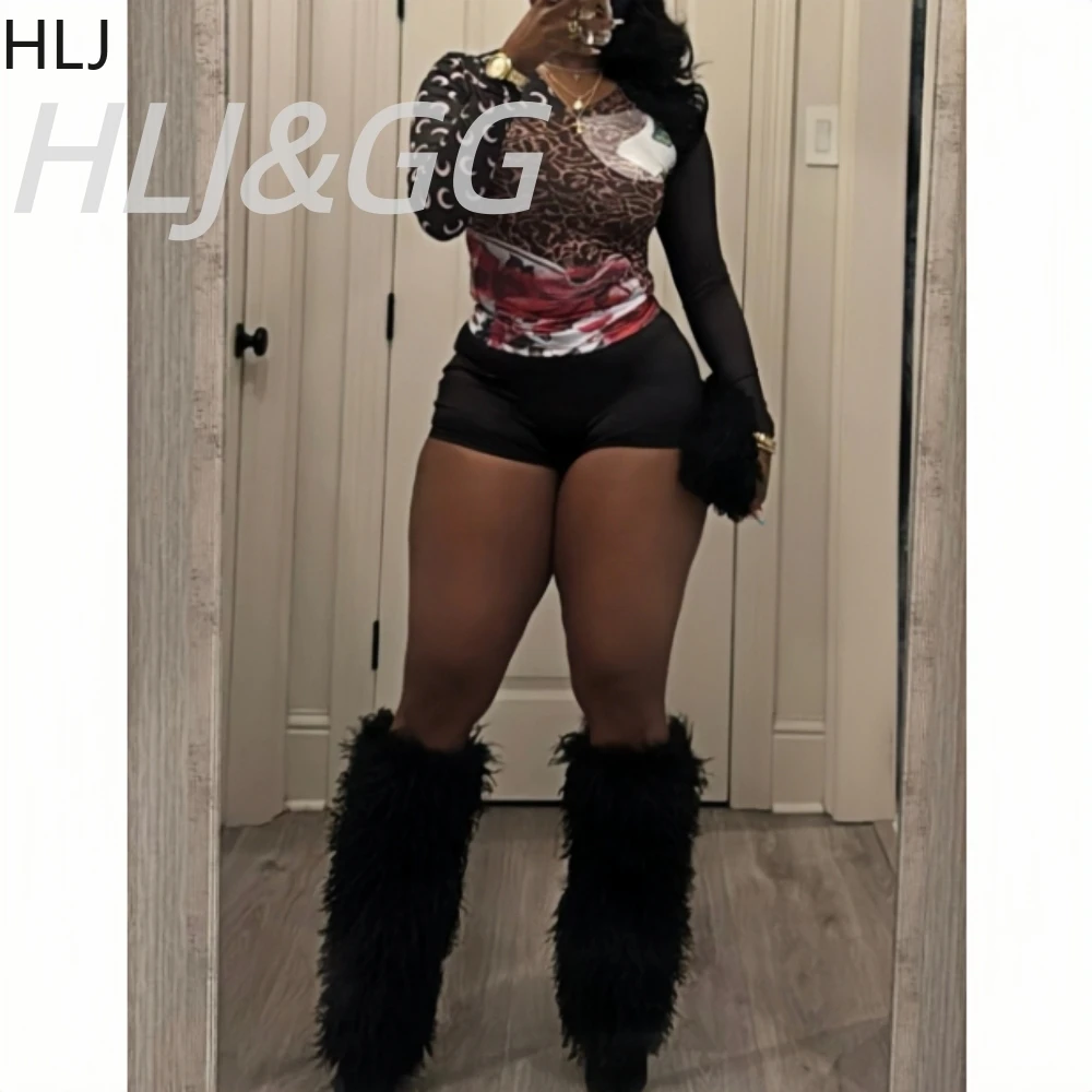 HLJ أسود موضة طباعة المرقعة بلايز قطعتين مجموعات النساء الخامس الرقبة طويلة الأكمام سليم بلوزات وسراويل وتتسابق Y2K الشارع الشهير BR