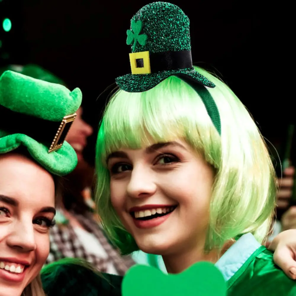 Clover St Patrick’s Day Hat Headdress Green Glitter Shamrock Headwear Classic St Patricks Hair Hoop Irish Festival