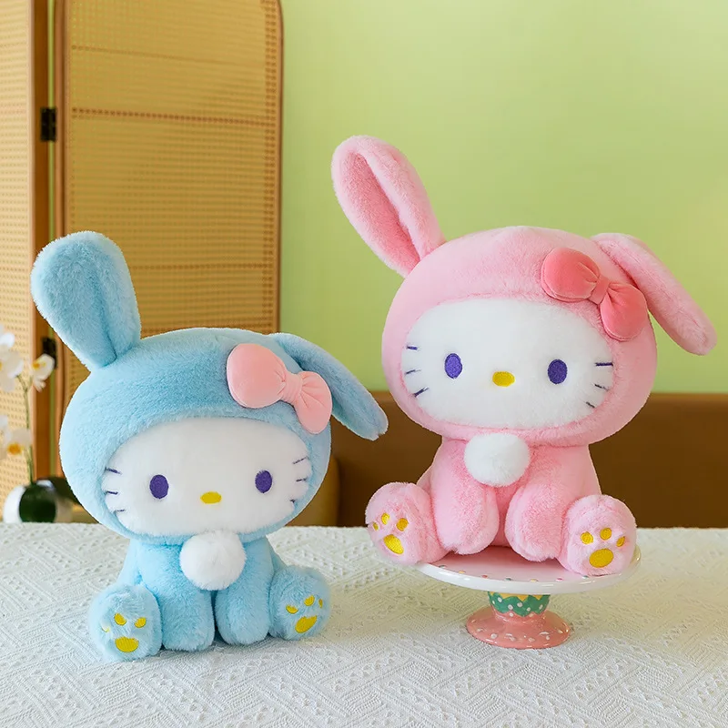 Boneka merek Anime Sanrio Hello Kitty boneka emas hitam Kuromi Melody Cinnamoroll boneka mewah cocok untuk hadiah ulang tahun anak perempuan