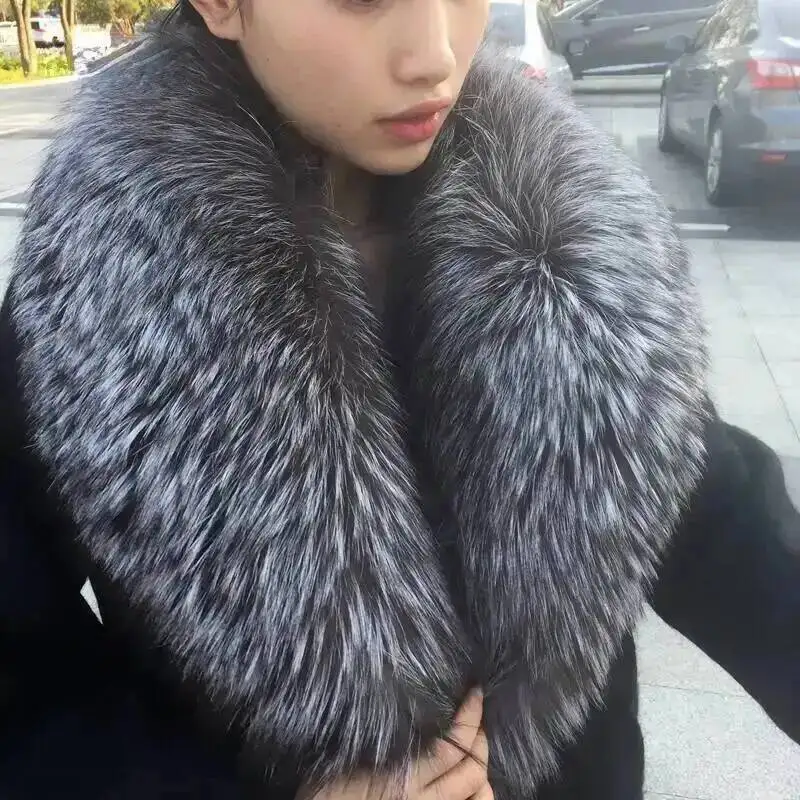 Real Fox Fur Collar For Women Men Coat Jacket Shawl Wraps Winter Warm Fur Collar Extra Large Size Neck Warmer Fur Scarf Shawls