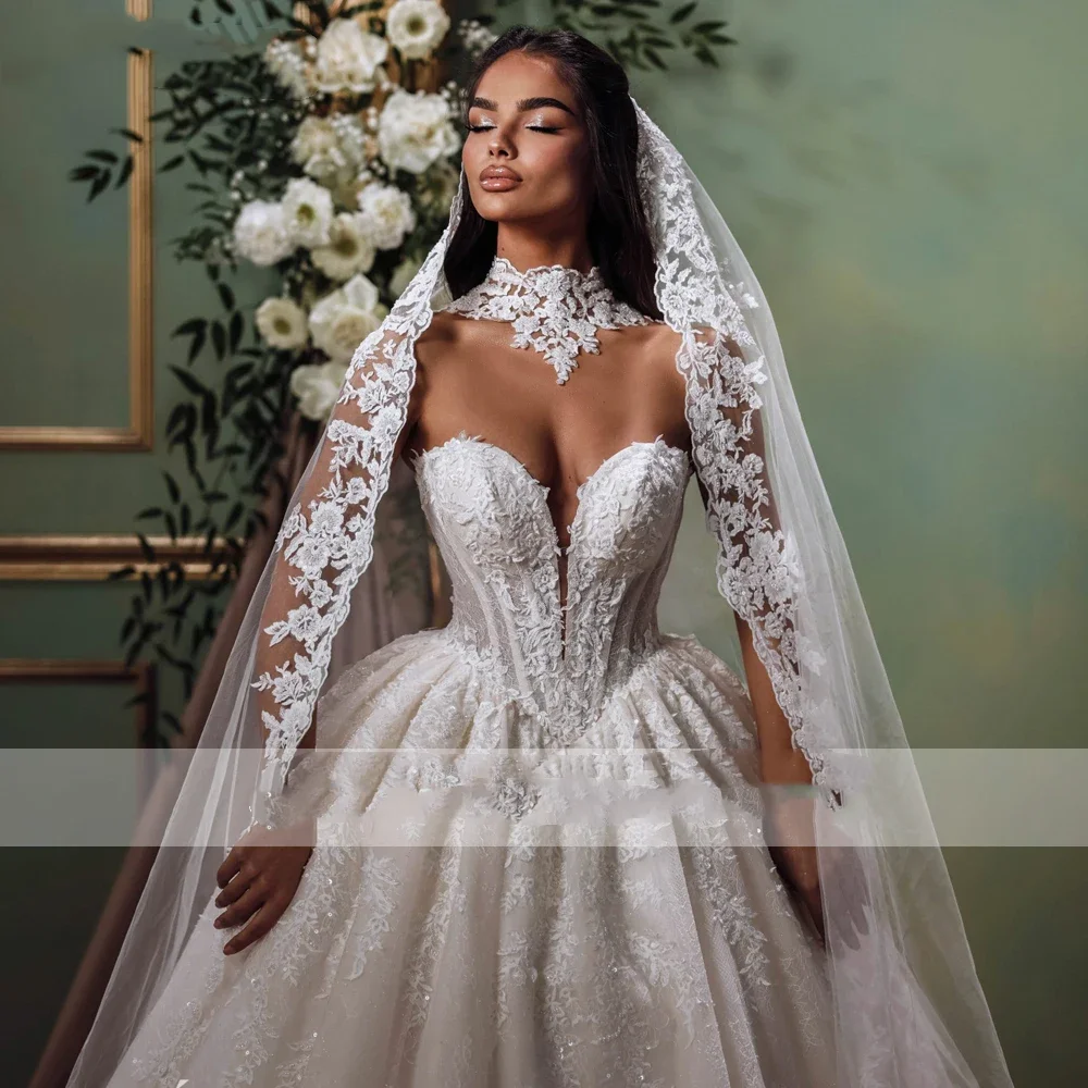 Flavinke Customized Exquisite Women's Princess Ball Gown Lace Wedding Dresses 2025 Sleeveless Bridal Gown with Chapel Train