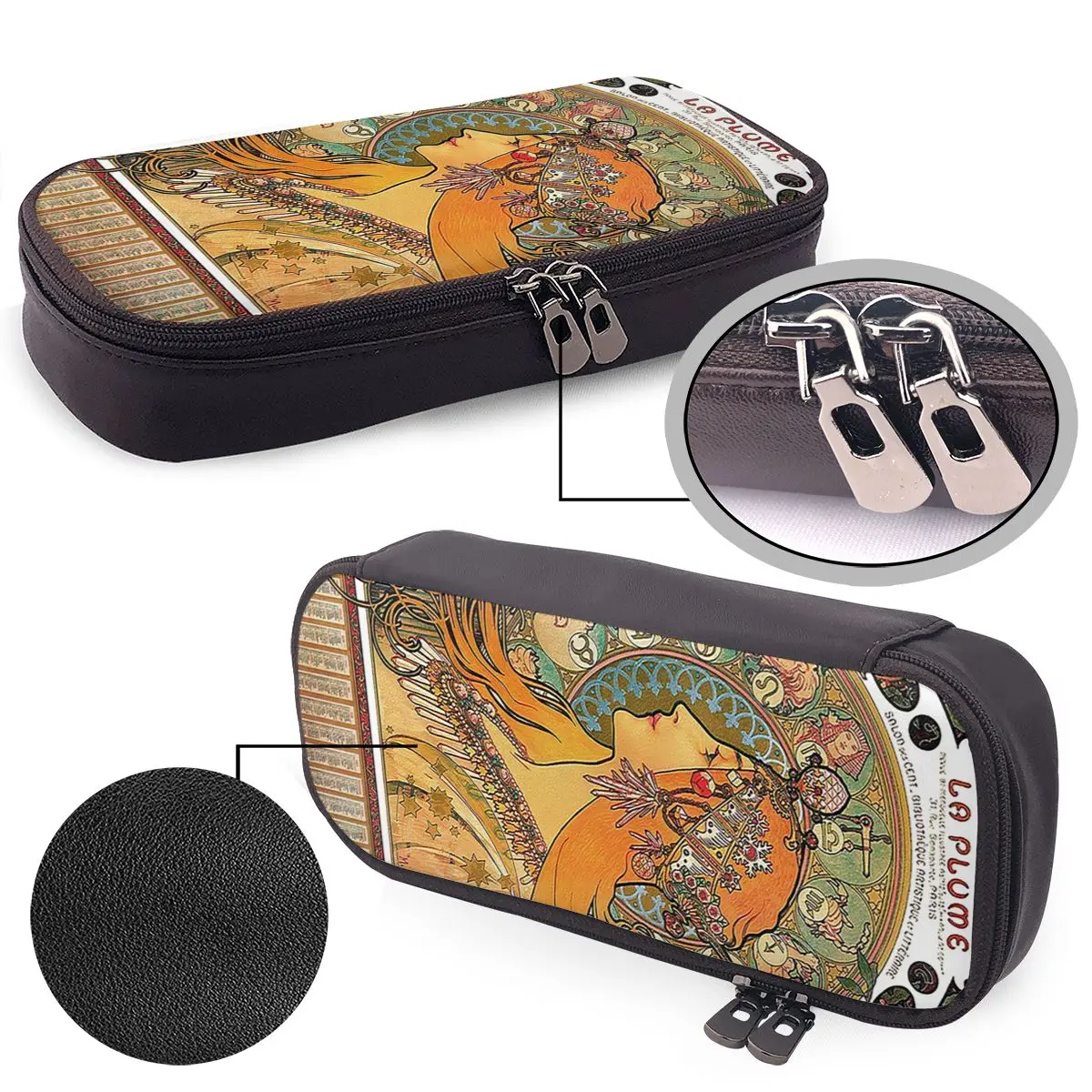 Zodiac (Original Version), By Alphonse Mucha (1896) ORIGINAL COLORS Leather Pencil Cases Pencil Pouch Storage Pen Box Pencil Bag