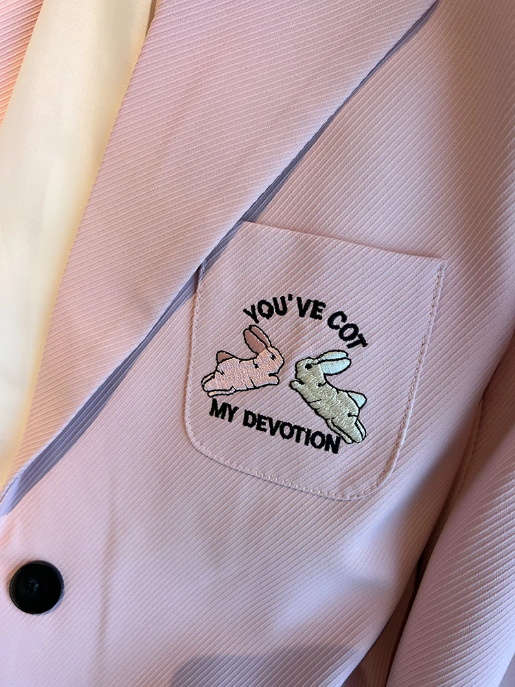 

2023 Spring New Pink Bunny Embroidery Stylish Casual Suit Jacket Women Korean Version Loose Temperament Suit Female Office Lady