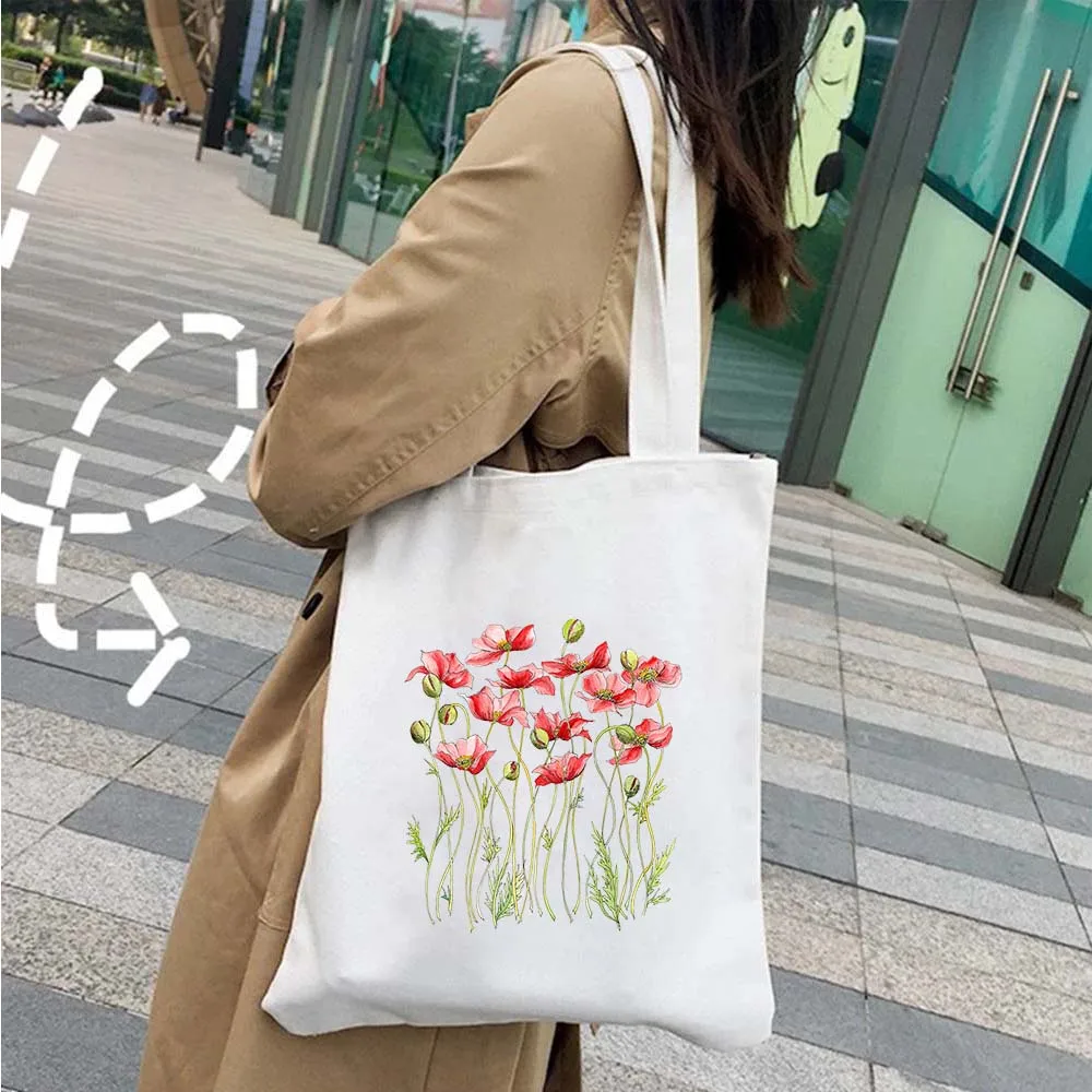 Cornflower Iris Lavender Cosmos Pink Blue Yellow Flower Poppy Daisy Sakura Lilac Womens Canvas Shopper Tote Bag Shopping Handbag view 4