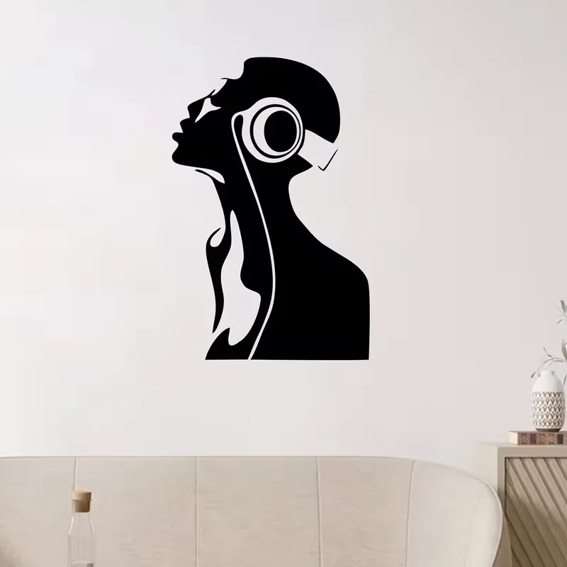 Listen to Music Wall Sticker - Vinyl Music Note Wall Art, Self-Adhesive Matte Finish, Classic Cartoon Design for Bedroom, Living
