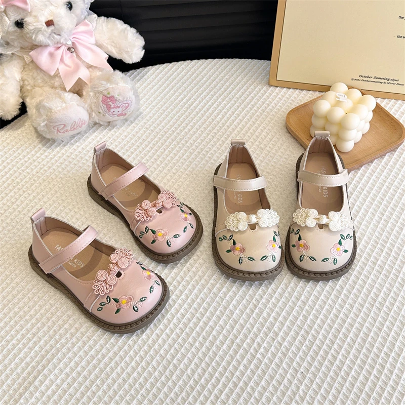 

Children Leather Shoes for Girls 2025 Autumn New Fashion Chinese Style Soft Bottom Anti-slippery Versatile Embroidery Hanfu Shoe