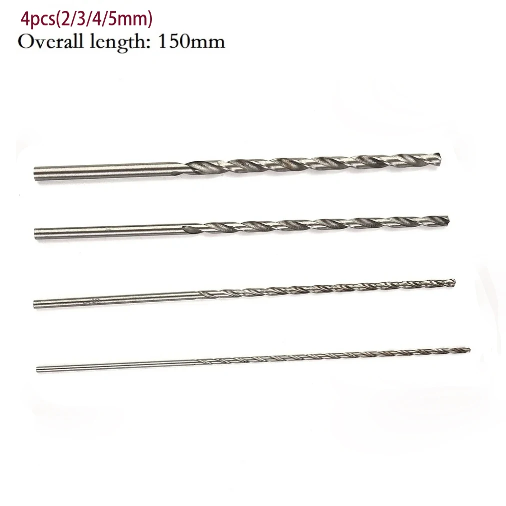 Zestaw 4 bardzo długich wierteł HSS ze stali szybkotnącej 150 mm, 2 mm/3 mm/3,5 mm/4 mm/5 mm do drewna, aluminium, plastiku — zdjęcie 7