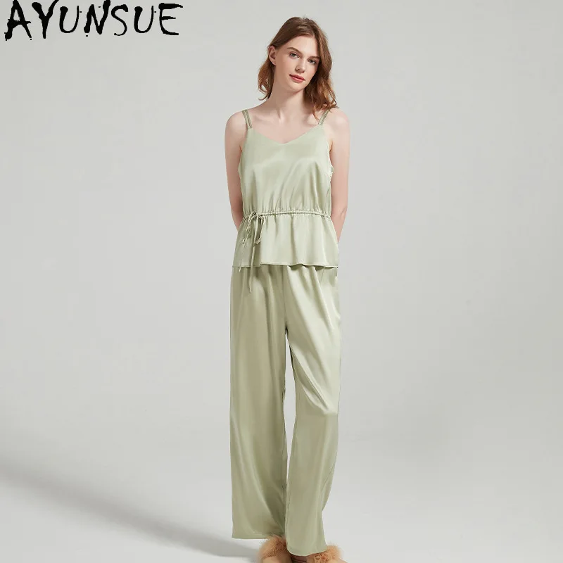 

AYUNSUE 80% шелковая пижама из тутового шелкопряда для женщин, 19 мм, комплект из трех предметов, летняя одежда для сна 2026, пижама-комбинация, пижама для женщин на лето