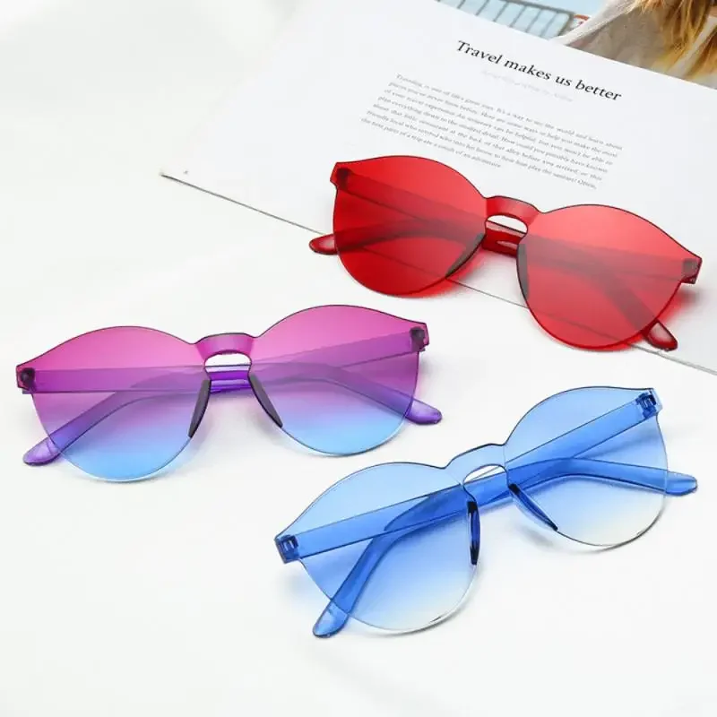 2024 Rimless Sunglasses Women Ocean Color Lens Sun Glasses Colorful Round Frame Transparent Shades UV400 Oculos De Sol Gafas