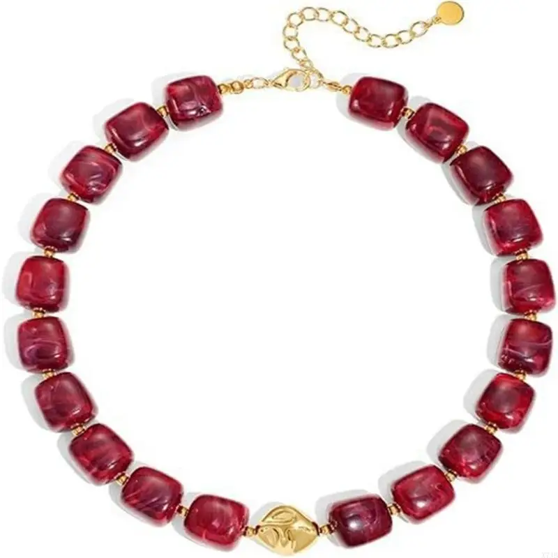  Beaded Necklace Colorful Irregular Square Acrylic Bead Clavicle Chain for Party