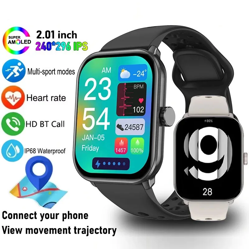 2025 smartwatch homem mulher para ios huawei xiaomi relógio 5 hd amoled display freqüência cardíaca bt chamada gps relógio pista esportes relógio inteligente