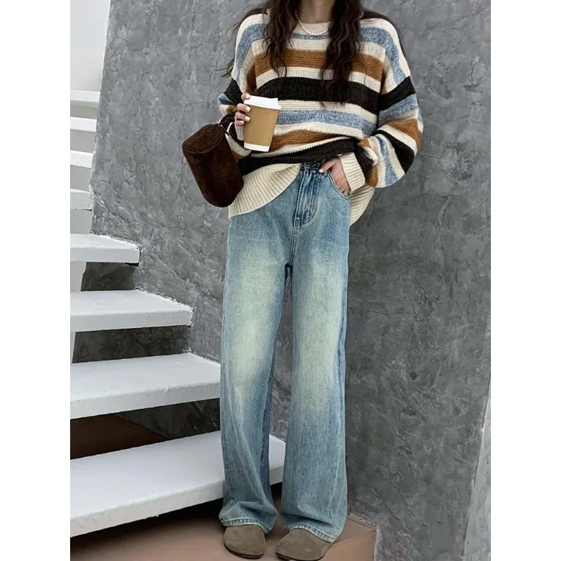 

Women Wide Leg Baggy Jeans Design Straight Leg Pants Lady Vintage Y2K Punk Low Rise Waist Loose Denim Pants Autumn Winter