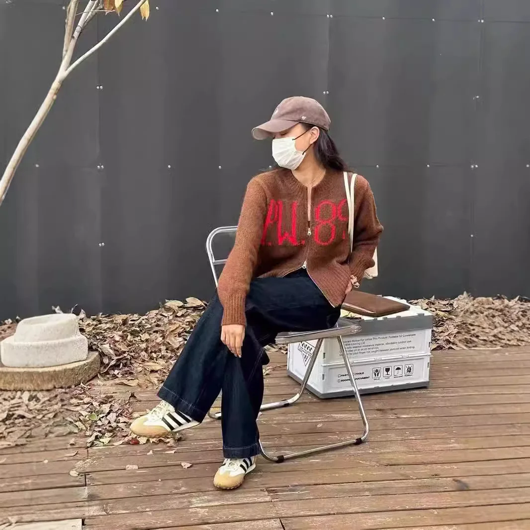 

Ele Paloma шерстяной длинный вязаный кардиган на молнии с вышивкой све, женский модный универсальный кардиган, осень 2024, качество премиум-класса