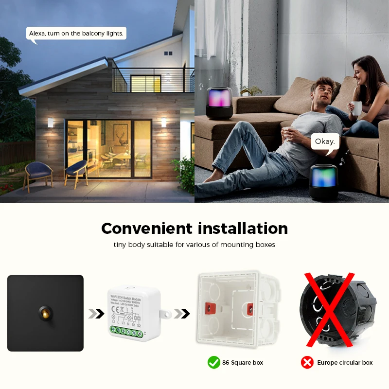 

Avoir Black Toggle Switches Wall Wireless Switch Tuya Smart Life Wifi Module Living Room Vintage Wall Lamp Switch 1-4 Gang 2 Way