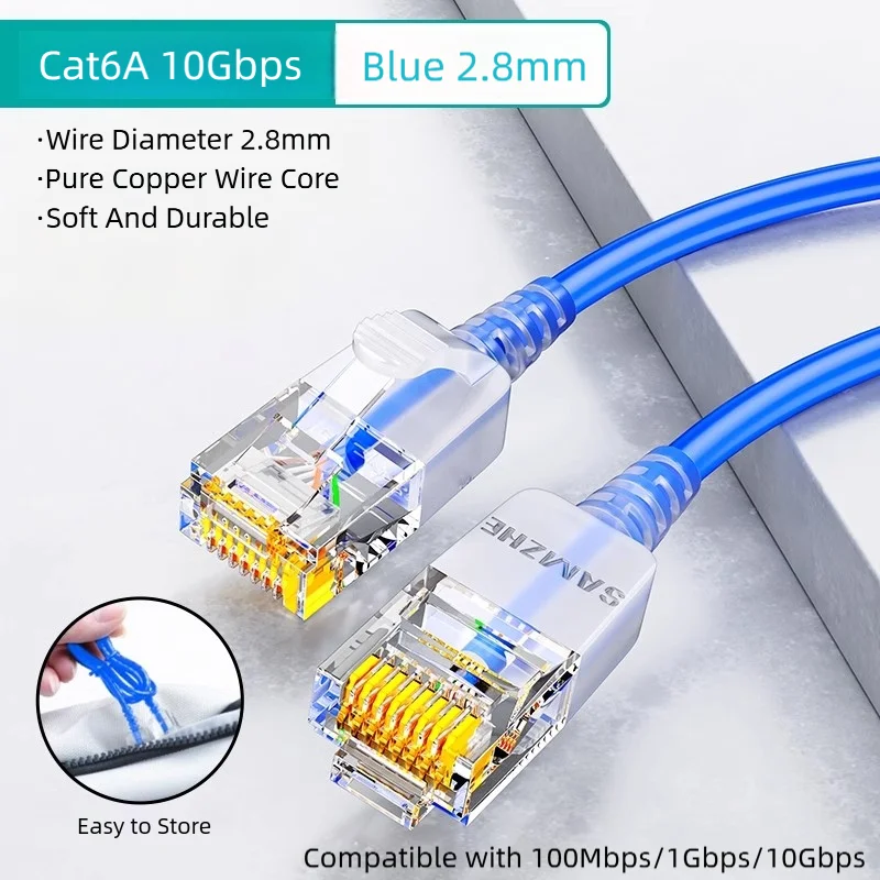 SAMZHE Cat6A Slim Ethernet-Kabel 10Gbps Netzwerk-Patchkabel Kompatibel mit 1000Mbps/10000Mbps für Router, Heimcomputer, Breitband