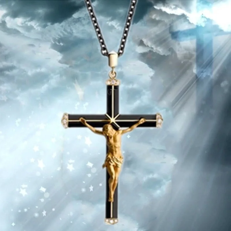 Fashion Two Color Jesus Cross Necklace Religious Belief Jesus Pendant Hip Hop Necklaces for Men Cross Jewelry Anniversary Gift