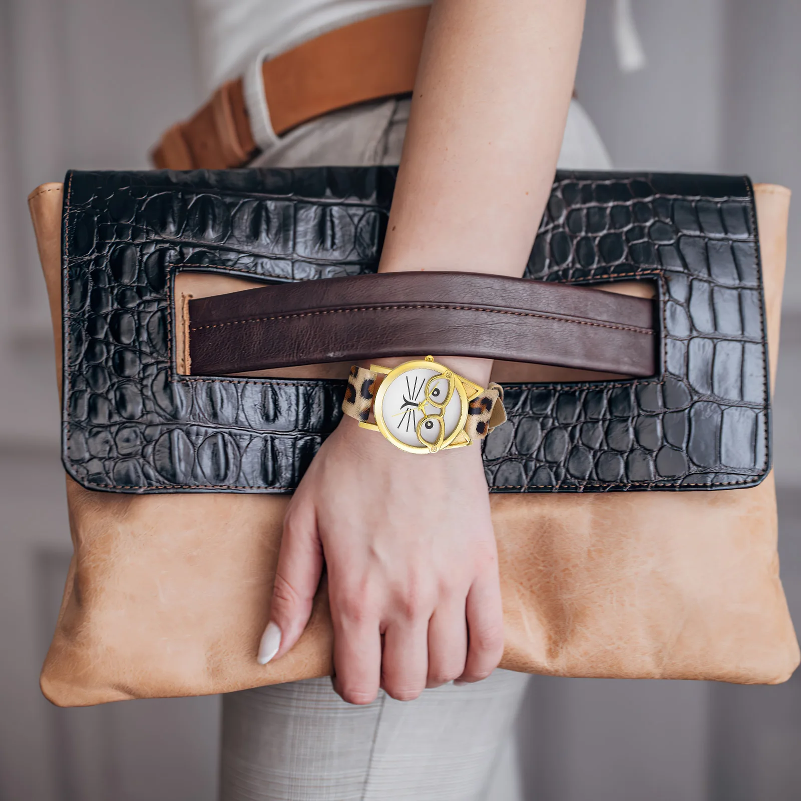 

Glasses Cat Watch Simple Design Unique Matching Clothes Stainless Steel Elegant for Women Girls Kids Strap Quartz Watch