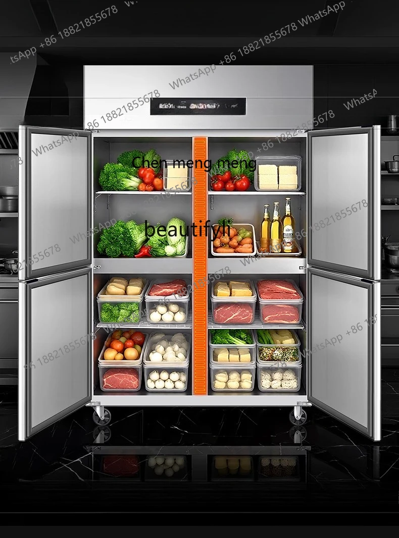 X  Commercial four-door refrigerator vertical double-temperature refrigerated and frozen stainless steel