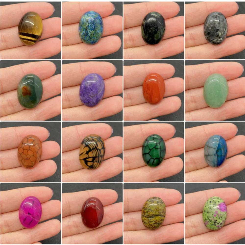 Oval Natural Stone Ring Surface Beads Convex Opal Rose Quartz Tiger Eye Stone Nonporous Loose Bead Jewelry Accessory 1 Pc/pack