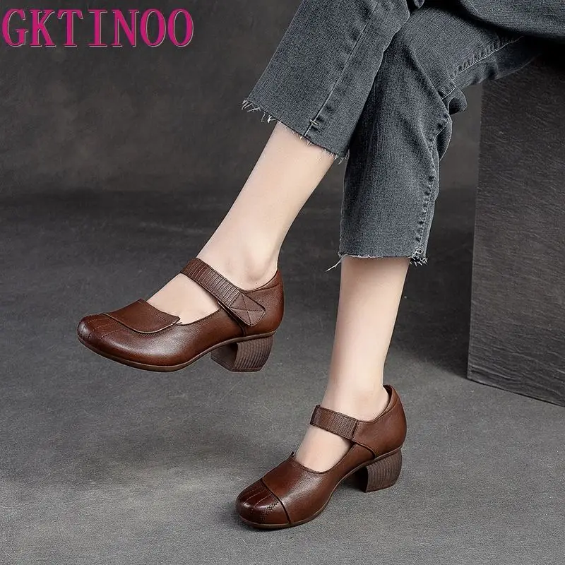 GKTINOO 2024 Penny mocassini donna vera pelle di mucca punta tonda suola spessa Slip-On scarpe Casual femminili fatte a mano